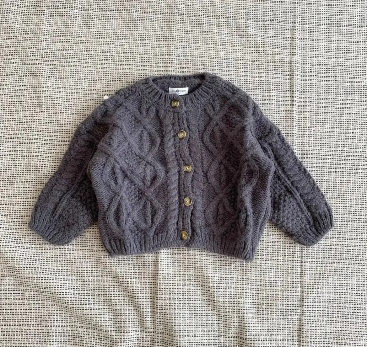 Knitted Crochet  Cardigan Jumper - Grey