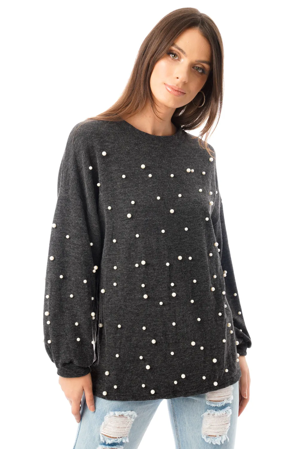 Knitted Jumper Top with Pearl