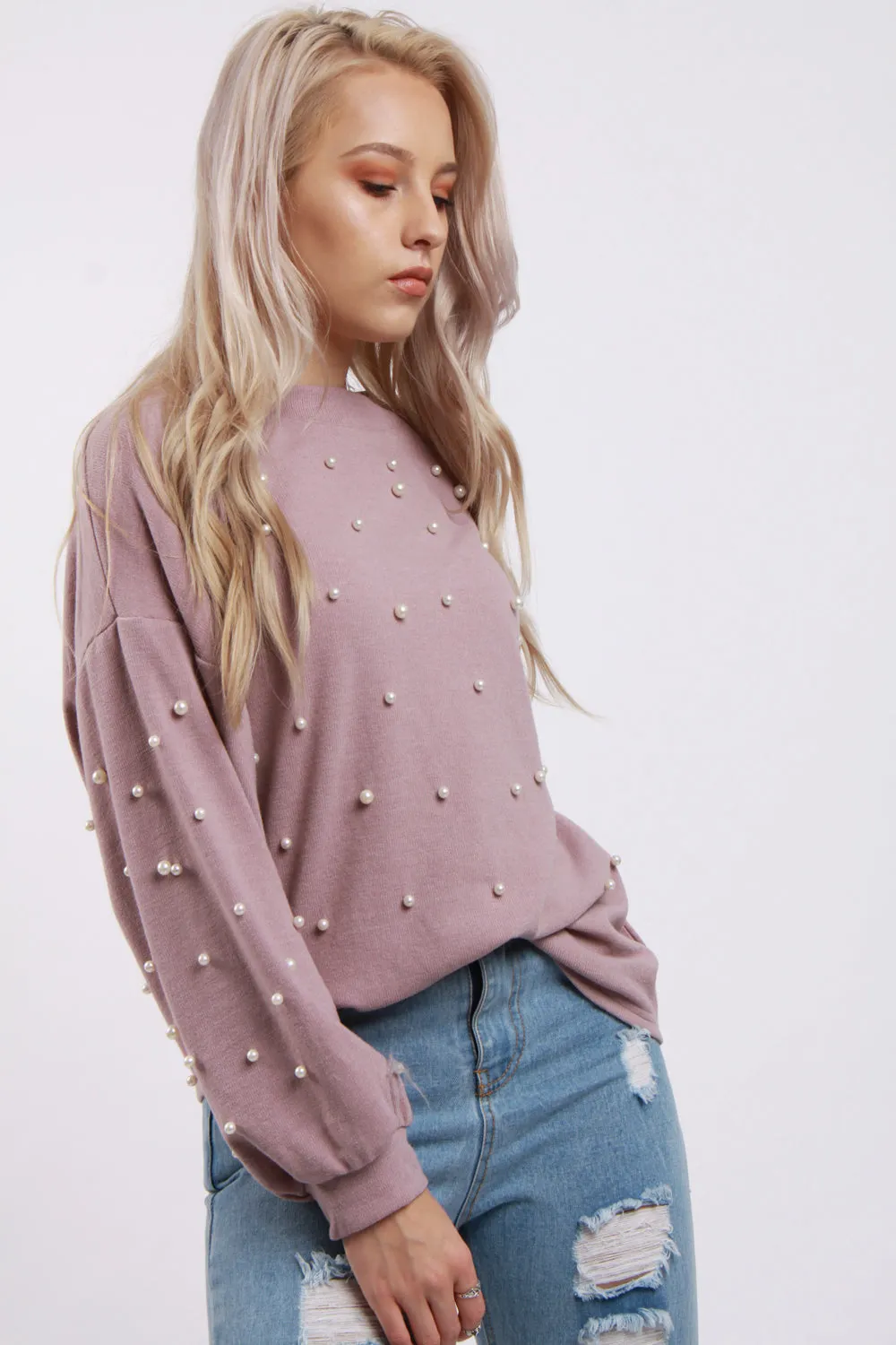 Knitted Jumper Top with Pearl