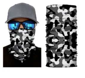 LARGE BLOTCHED BLACK CAMOUFLAGE SEAMLESS BANDANA FACE COVER TUBE MULTI FUNCTION MASK WRAPS