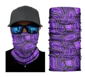 LARGE PURPLE PAISLEY SEAMLESS BANDANA FACE COVER TUBE MULTI FUNCTION MASK WRAPS