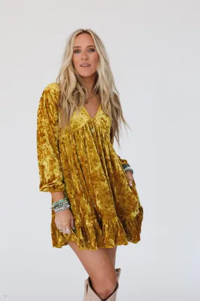 Last Dance Velvet Dress - Mustard