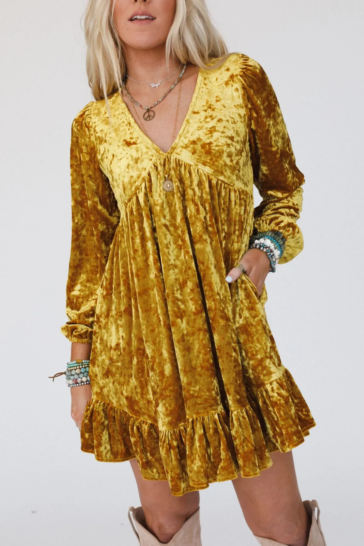 Last Dance Velvet Dress - Mustard