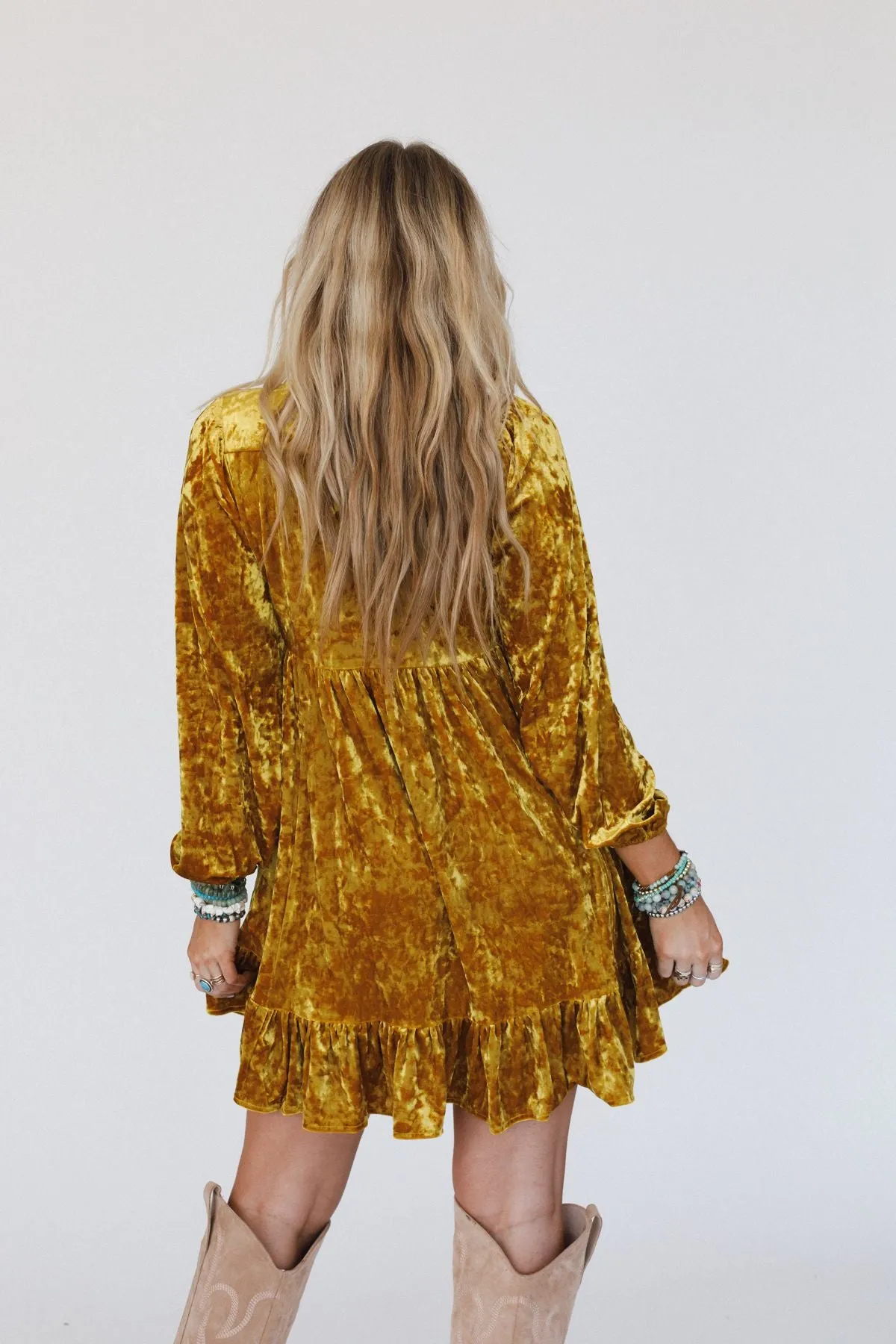 Last Dance Velvet Dress - Mustard