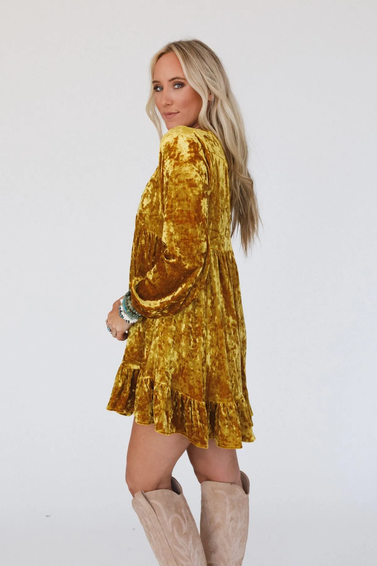 Last Dance Velvet Dress - Mustard