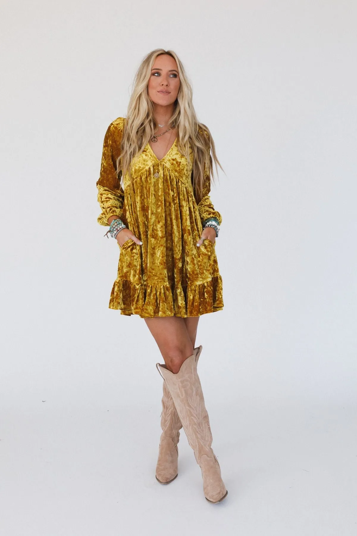 Last Dance Velvet Dress - Mustard