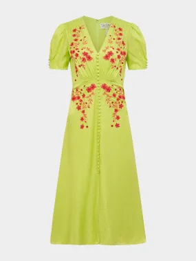 Lea Dress in Lime Coral Embroidery