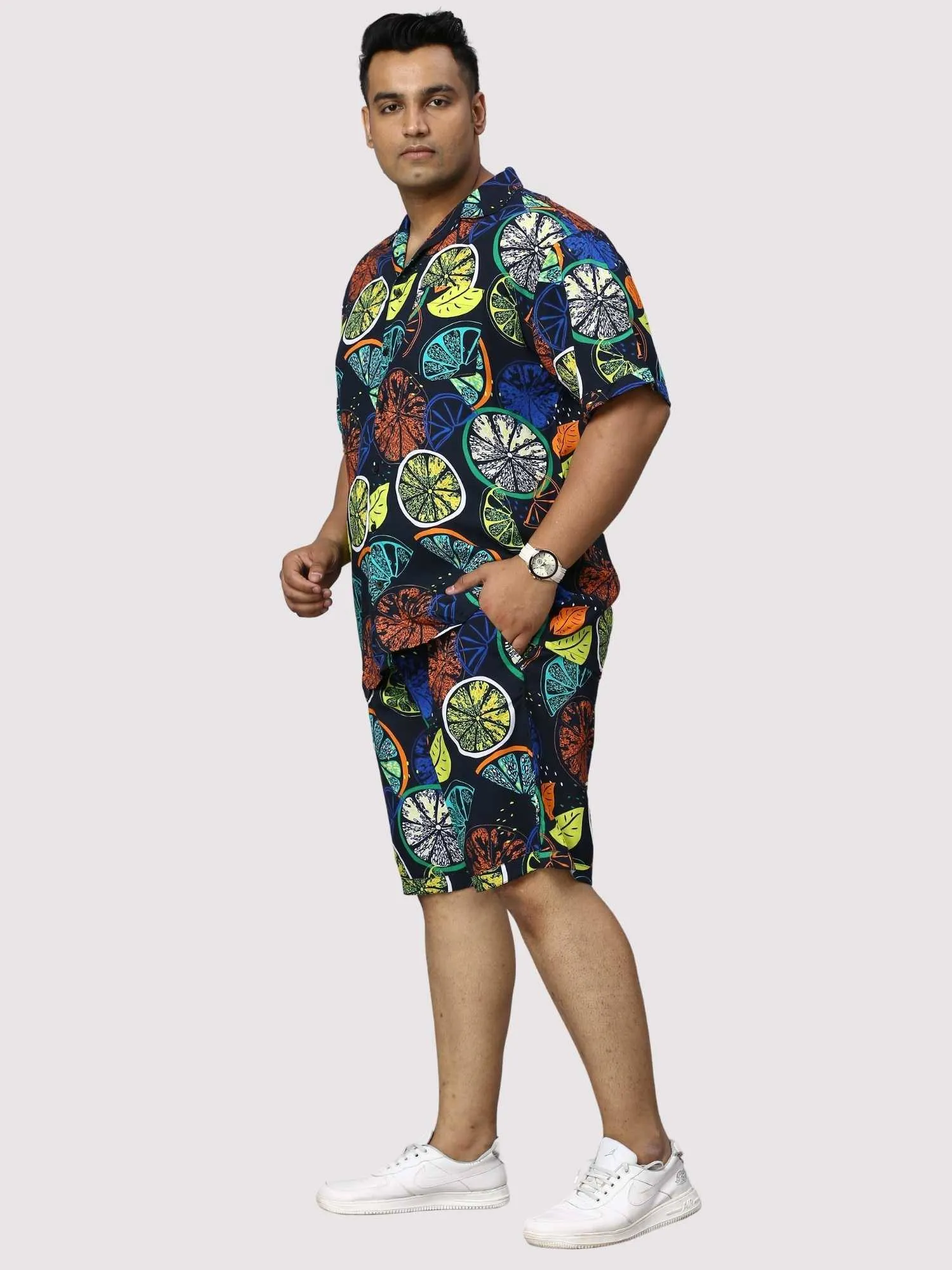 Lemon Burst Digital Printed Half Co-Ords Men's Plus Size