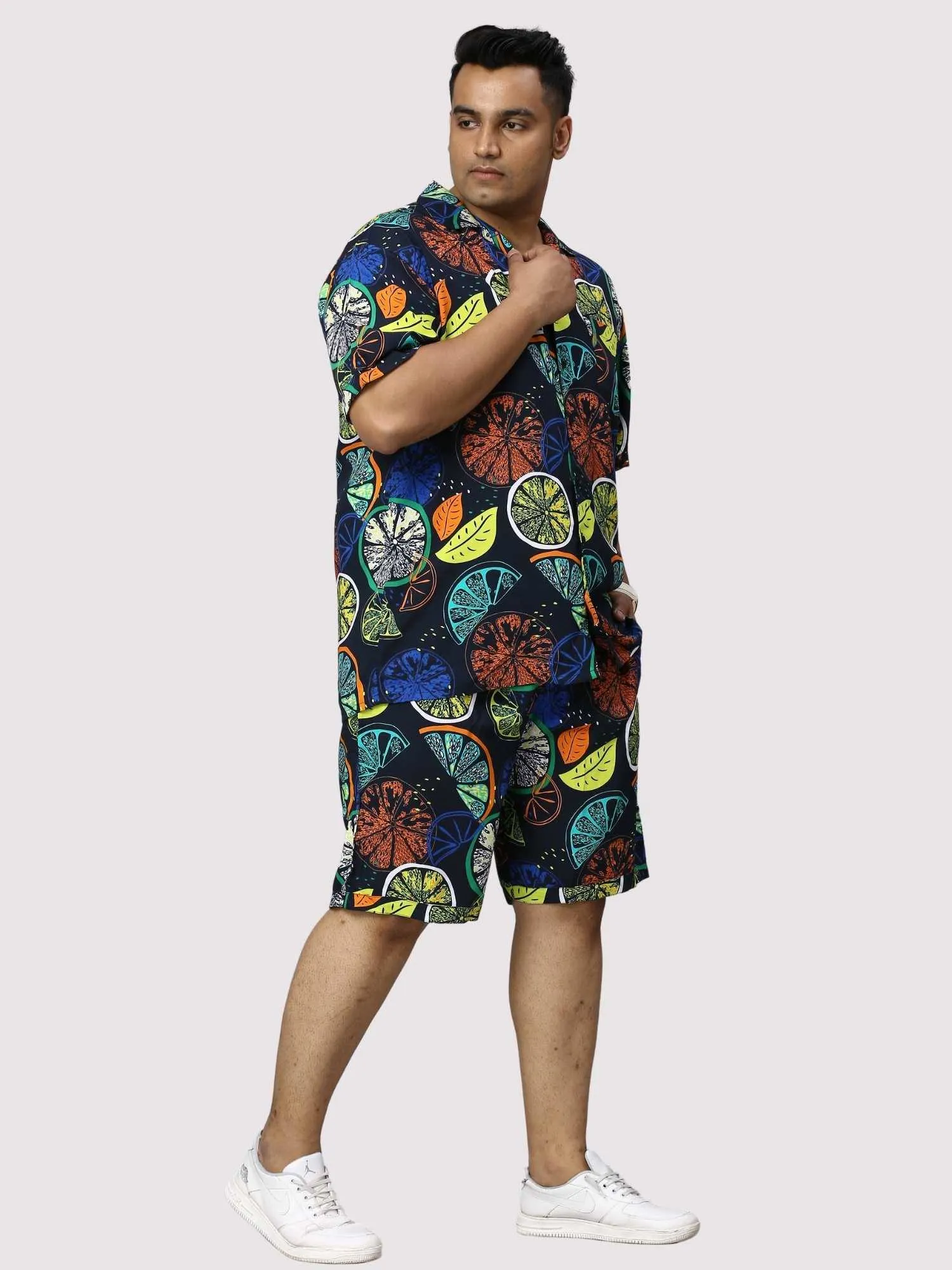 Lemon Burst Digital Printed Half Co-Ords Men's Plus Size