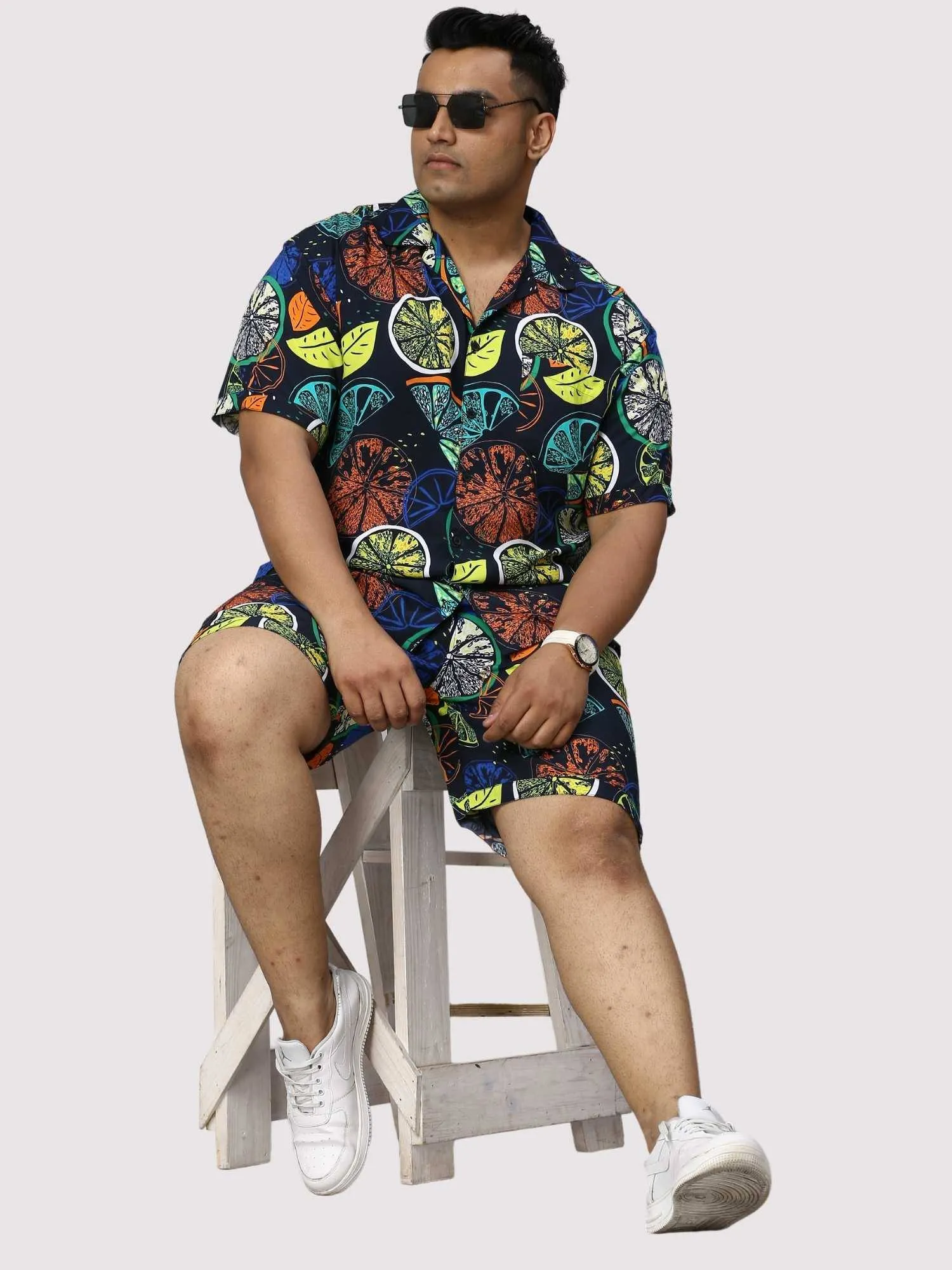 Lemon Burst Digital Printed Half Co-Ords Men's Plus Size