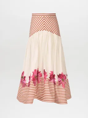 Lilan Skirt Magenta Floral Brushstroke Stripes