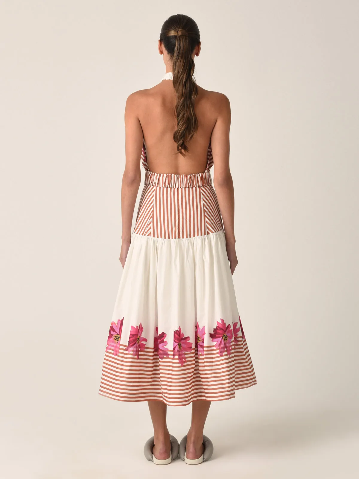 Lilan Skirt Magenta Floral Brushstroke Stripes