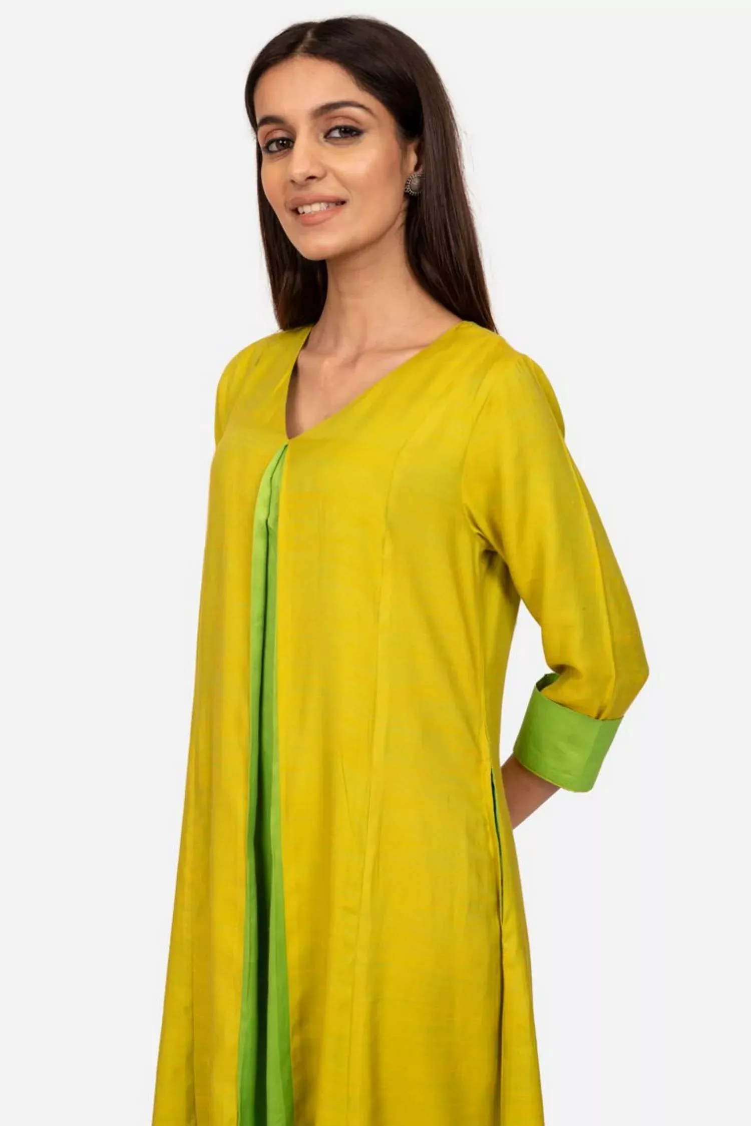 Lime Green And Parrot Green Double Shade Kurta Dress