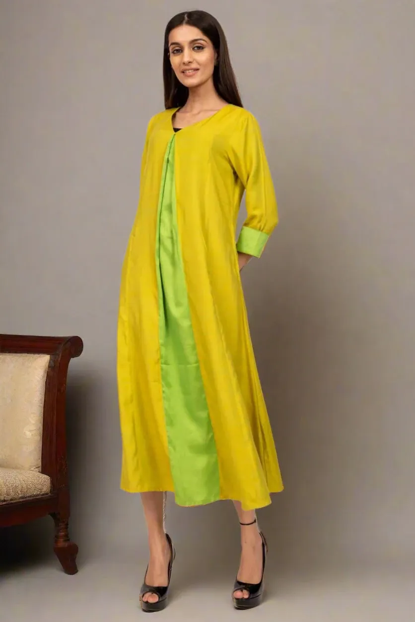 Lime Green And Parrot Green Double Shade Kurta Dress