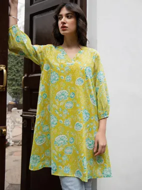 Lime Yellow Georgette Floral Tunic