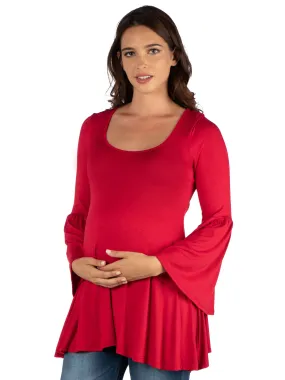 Long Bell Sleeve Flared Maternity Tunic Top