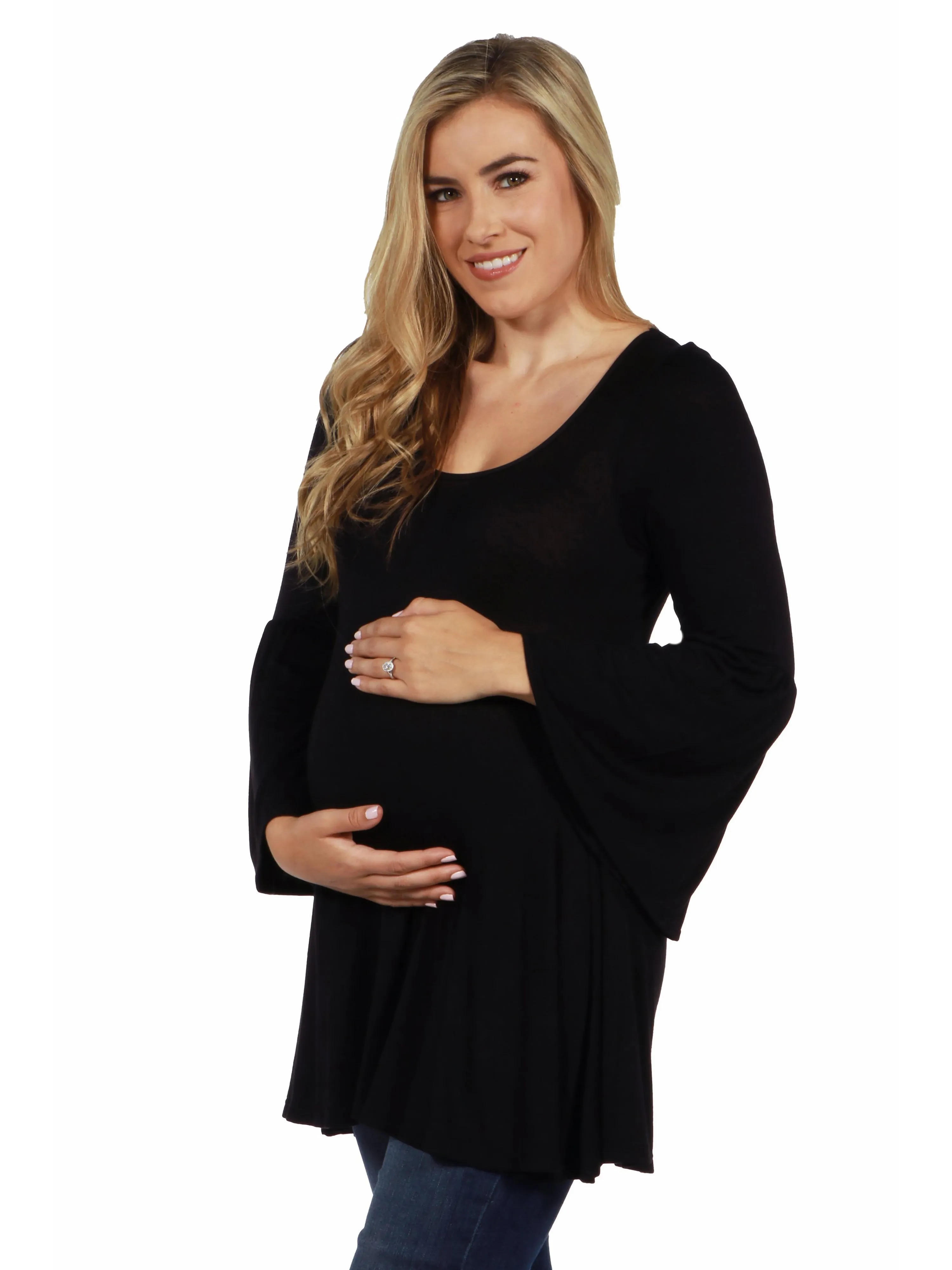 Long Bell Sleeve Flared Maternity Tunic Top