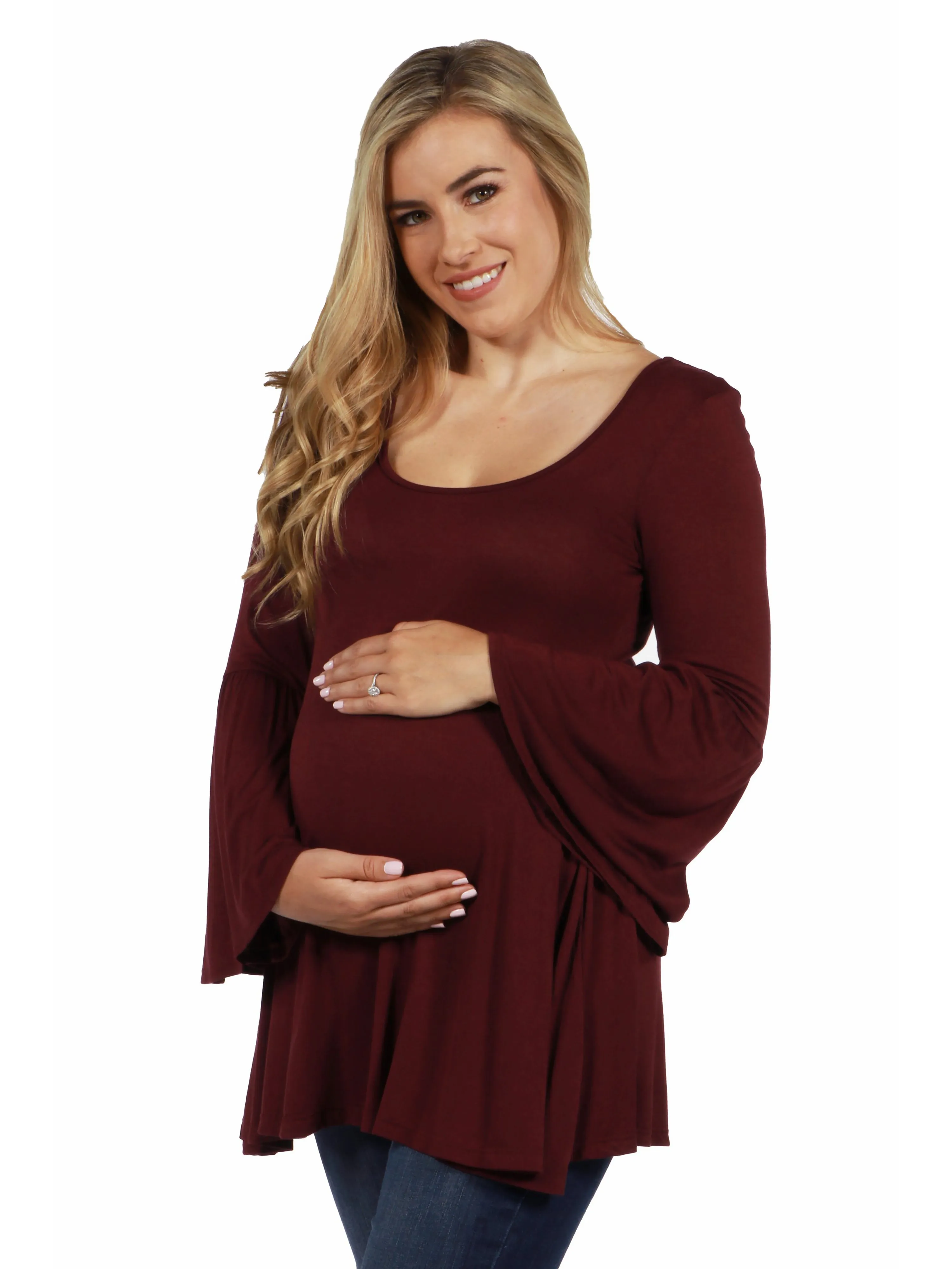 Long Bell Sleeve Flared Maternity Tunic Top