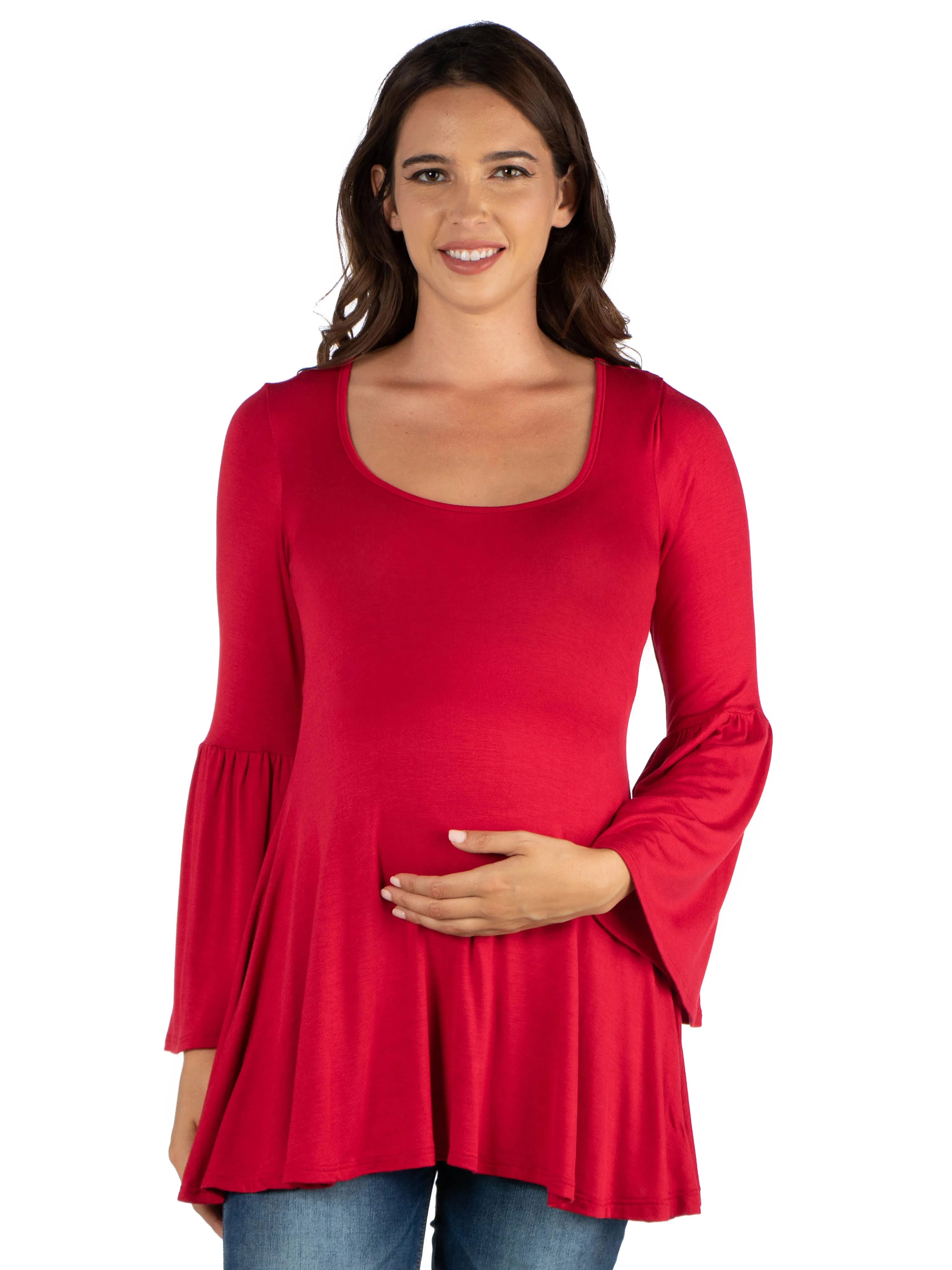 Long Bell Sleeve Flared Maternity Tunic Top