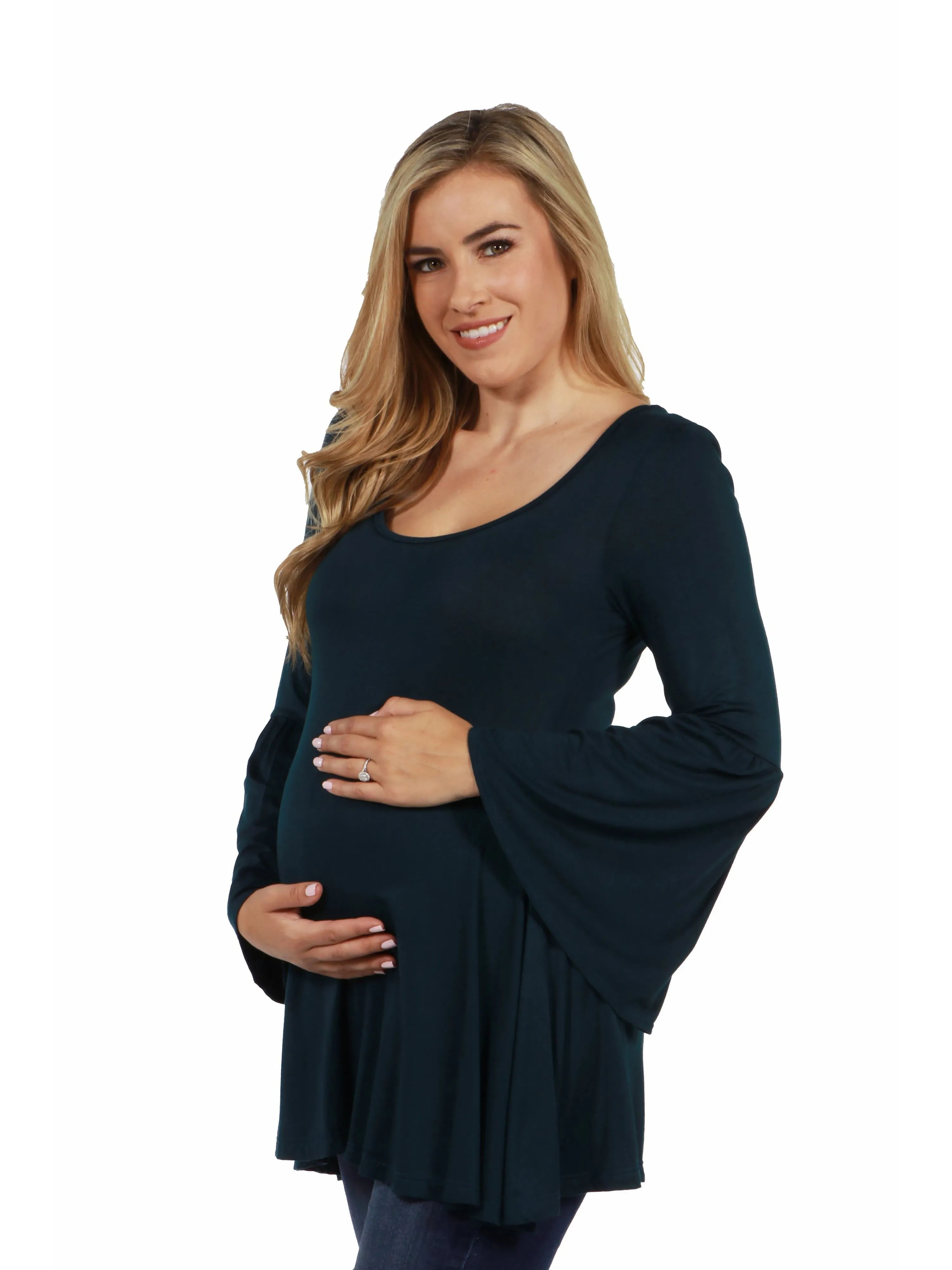 Long Bell Sleeve Flared Maternity Tunic Top