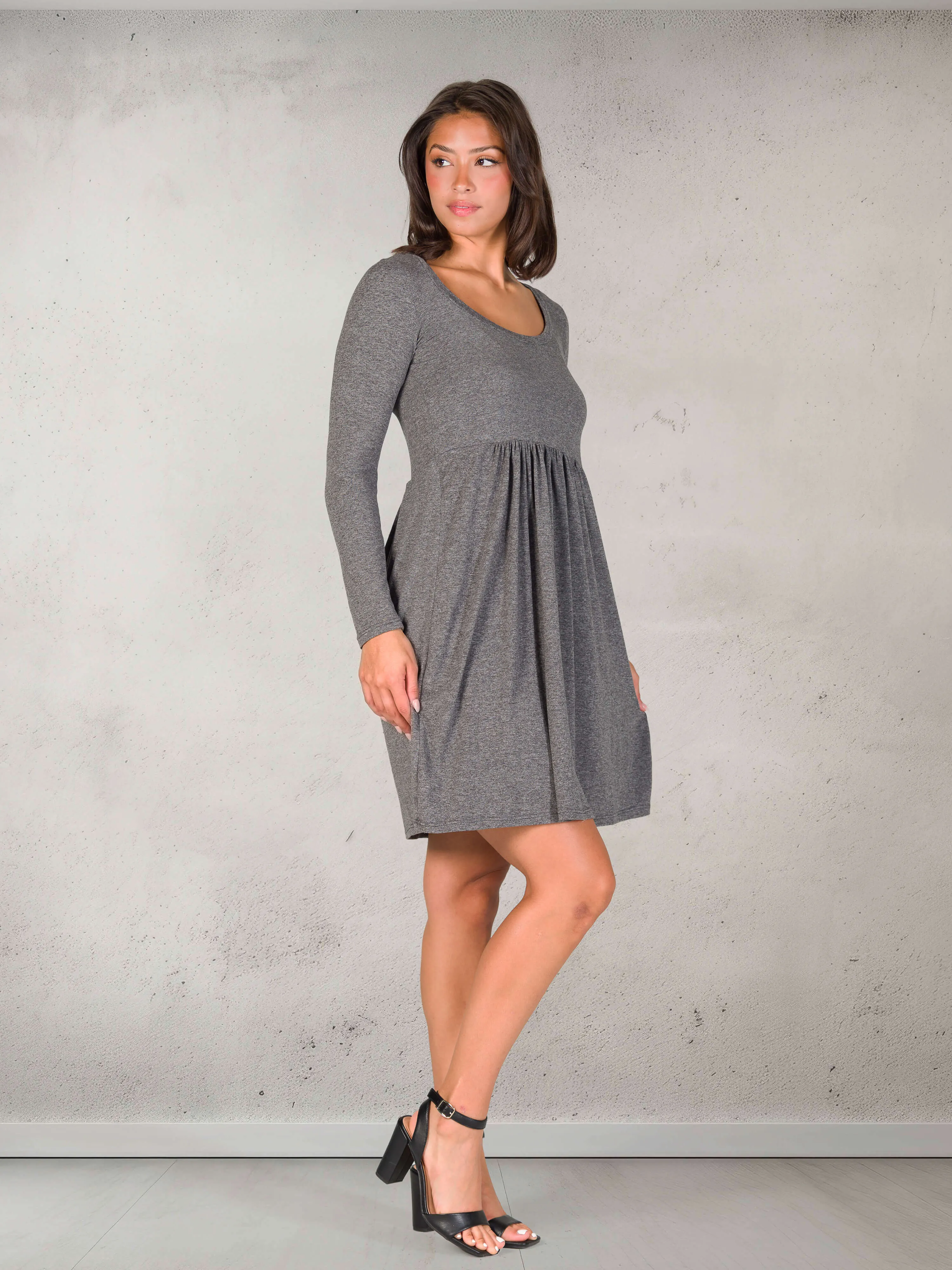 Long Sleeve Babydoll Knee Length Dress