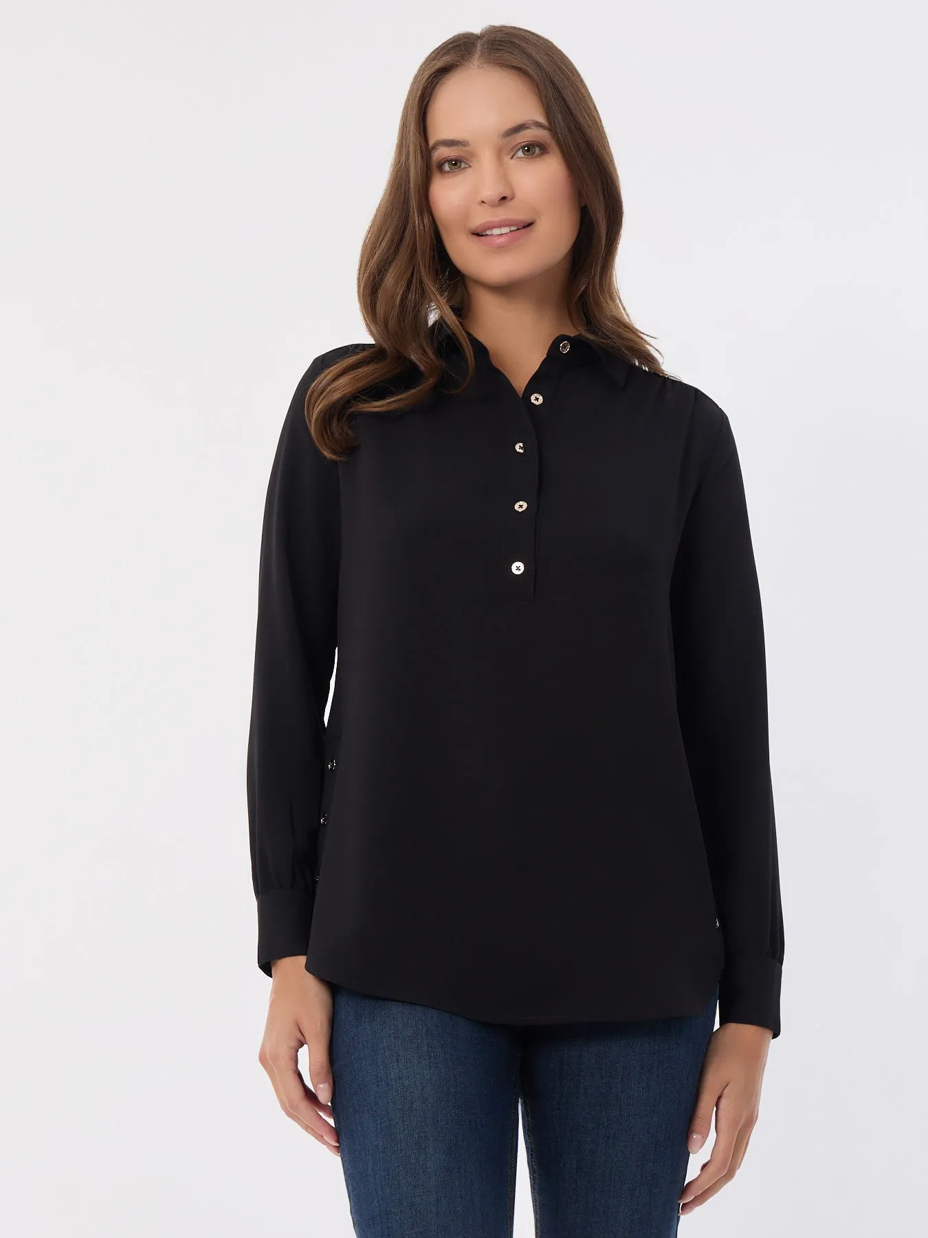 Long Sleeve Popover Tunic, Jasper Crepe