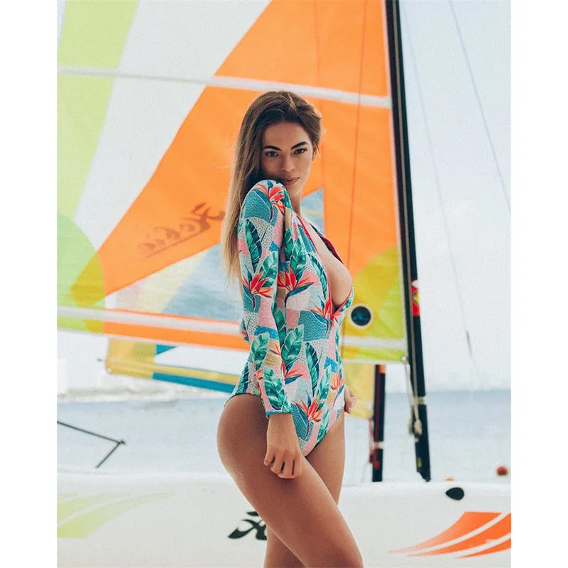 Long sleeve swimwear one piece swimsuit backless jumpsuit swim suit Bathing Suit beach wear Bodysuit Monokini