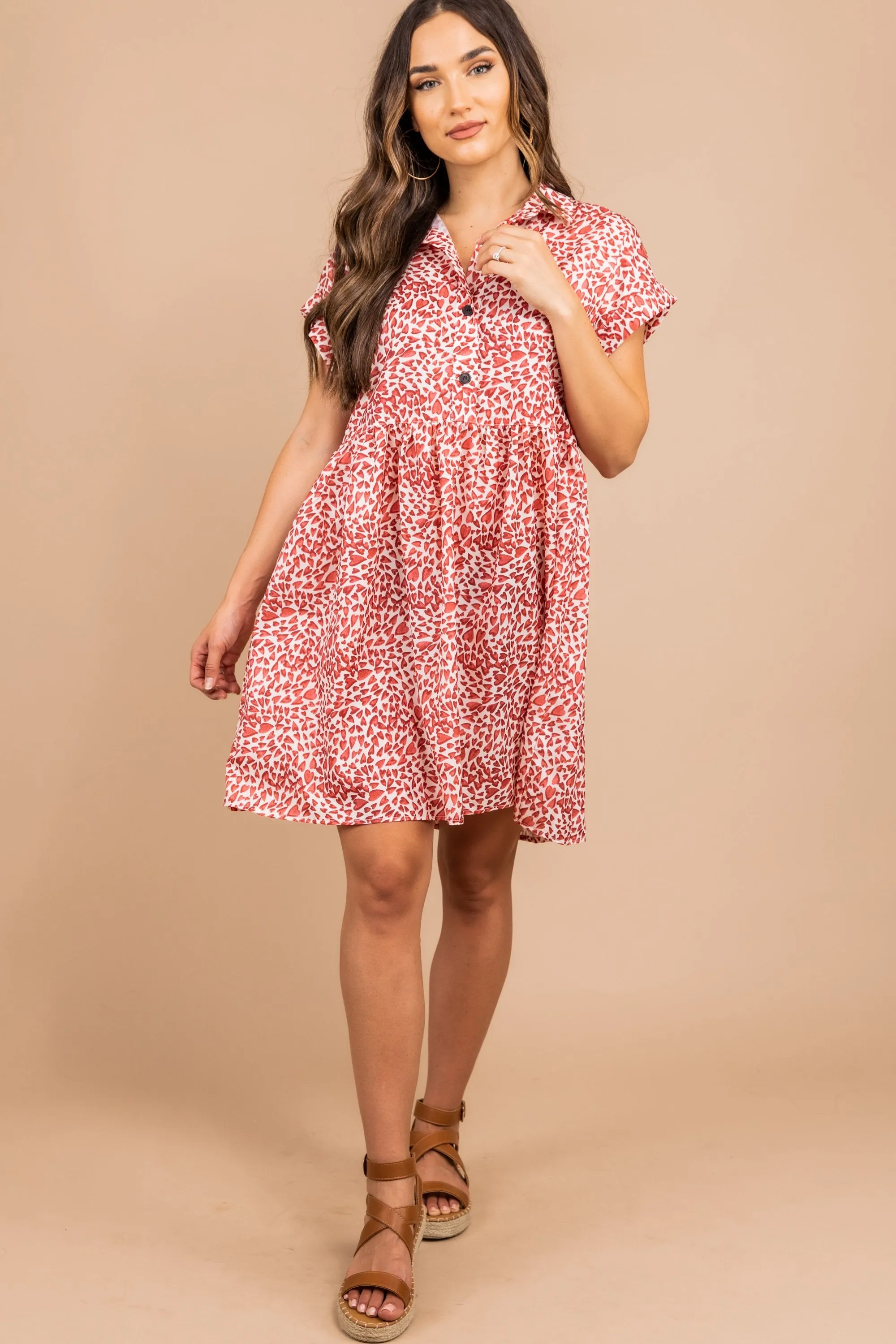 Love In Abundance Off White Heart Print Dress