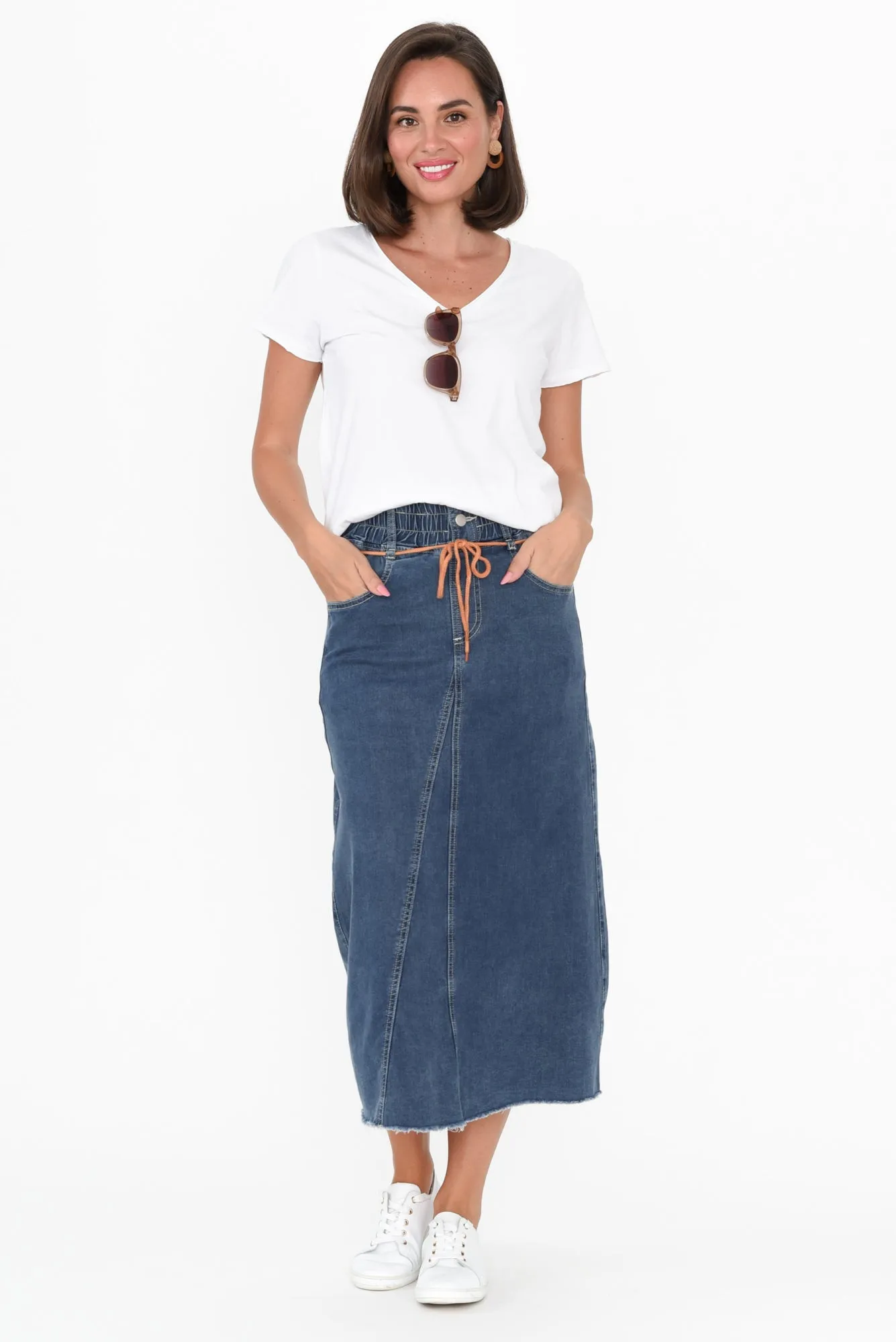 Lusia Dark Blue Denim Tie Skirt