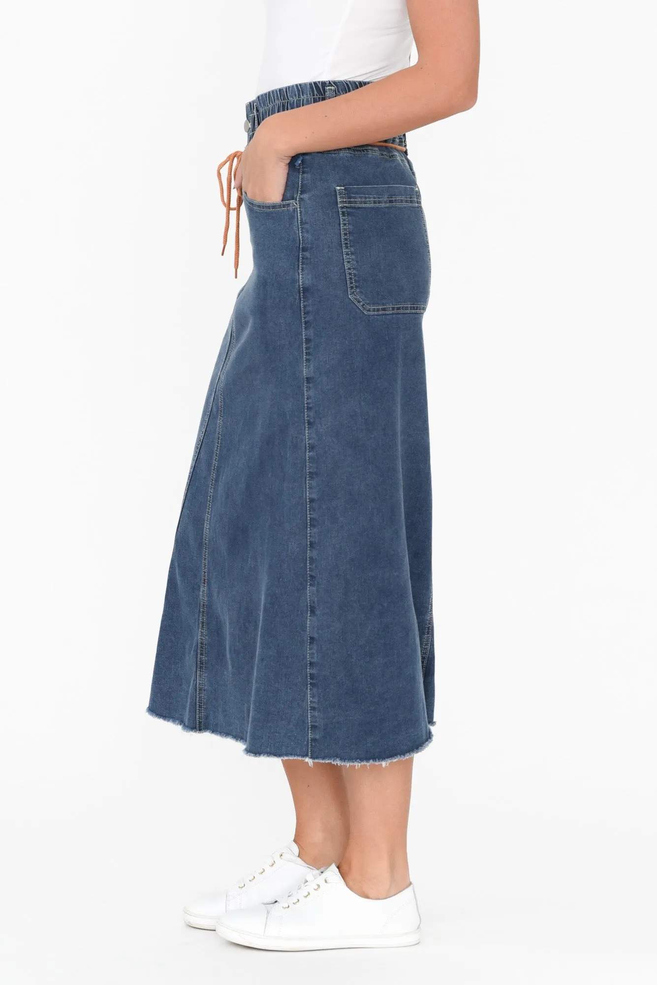 Lusia Dark Blue Denim Tie Skirt