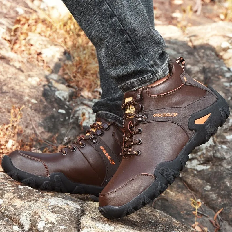 Man's trendy simple joker leather comfortable stable hiking shoes