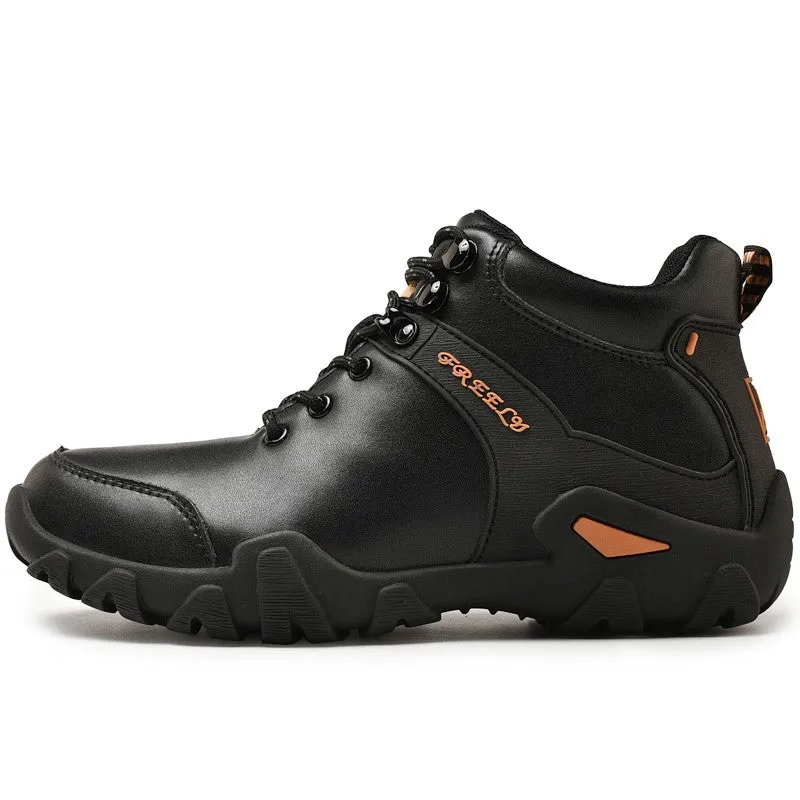 Man's trendy simple joker leather comfortable stable hiking shoes