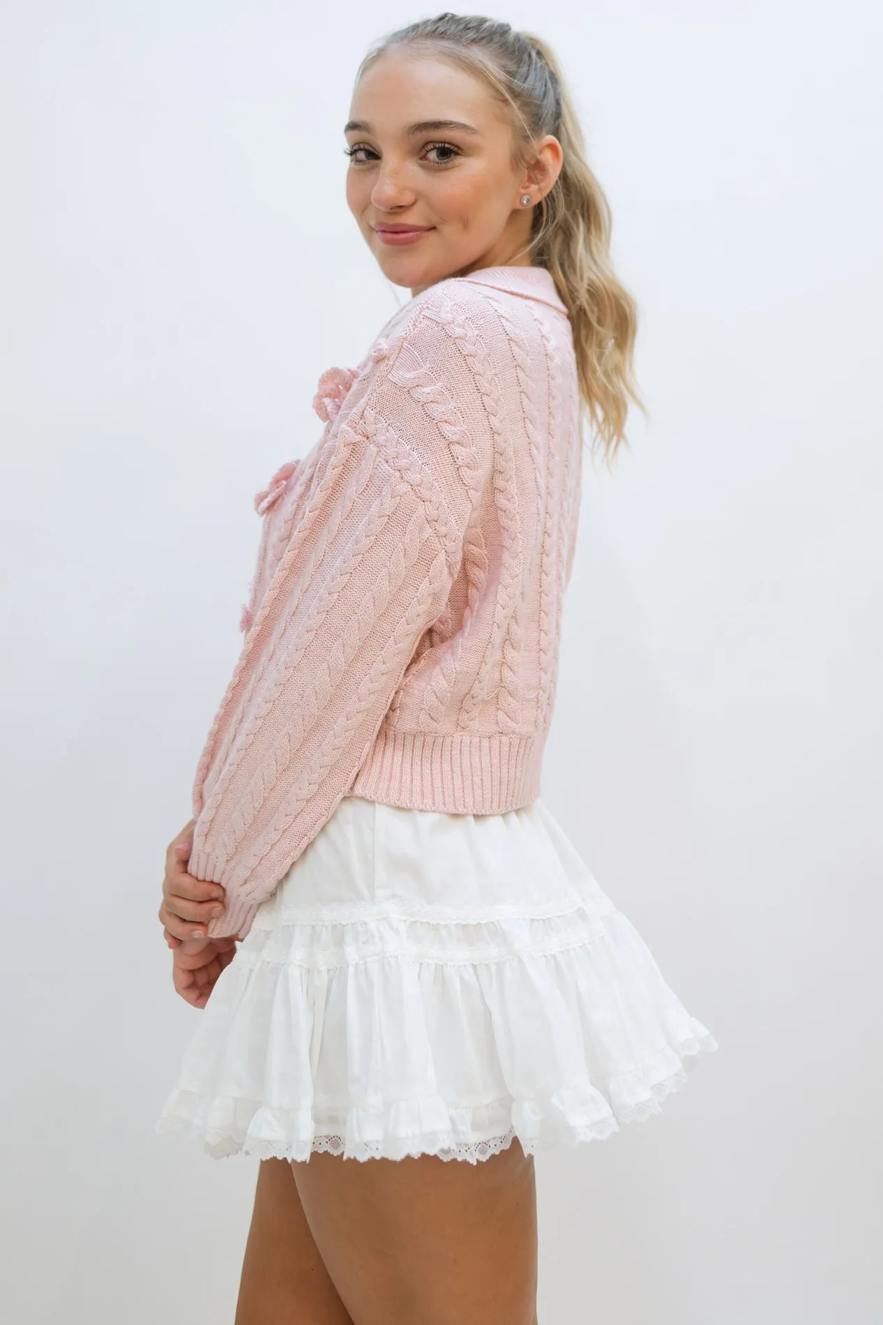 Marcie Flower Knit Sweater - Pink