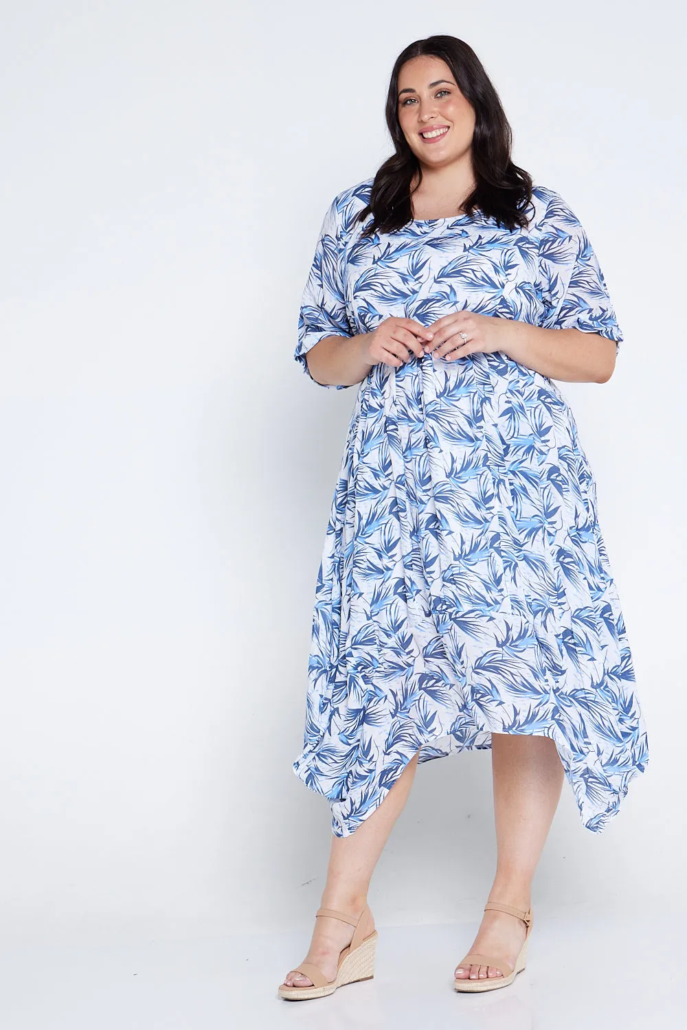 Marisol Dress - Navy Palm Print