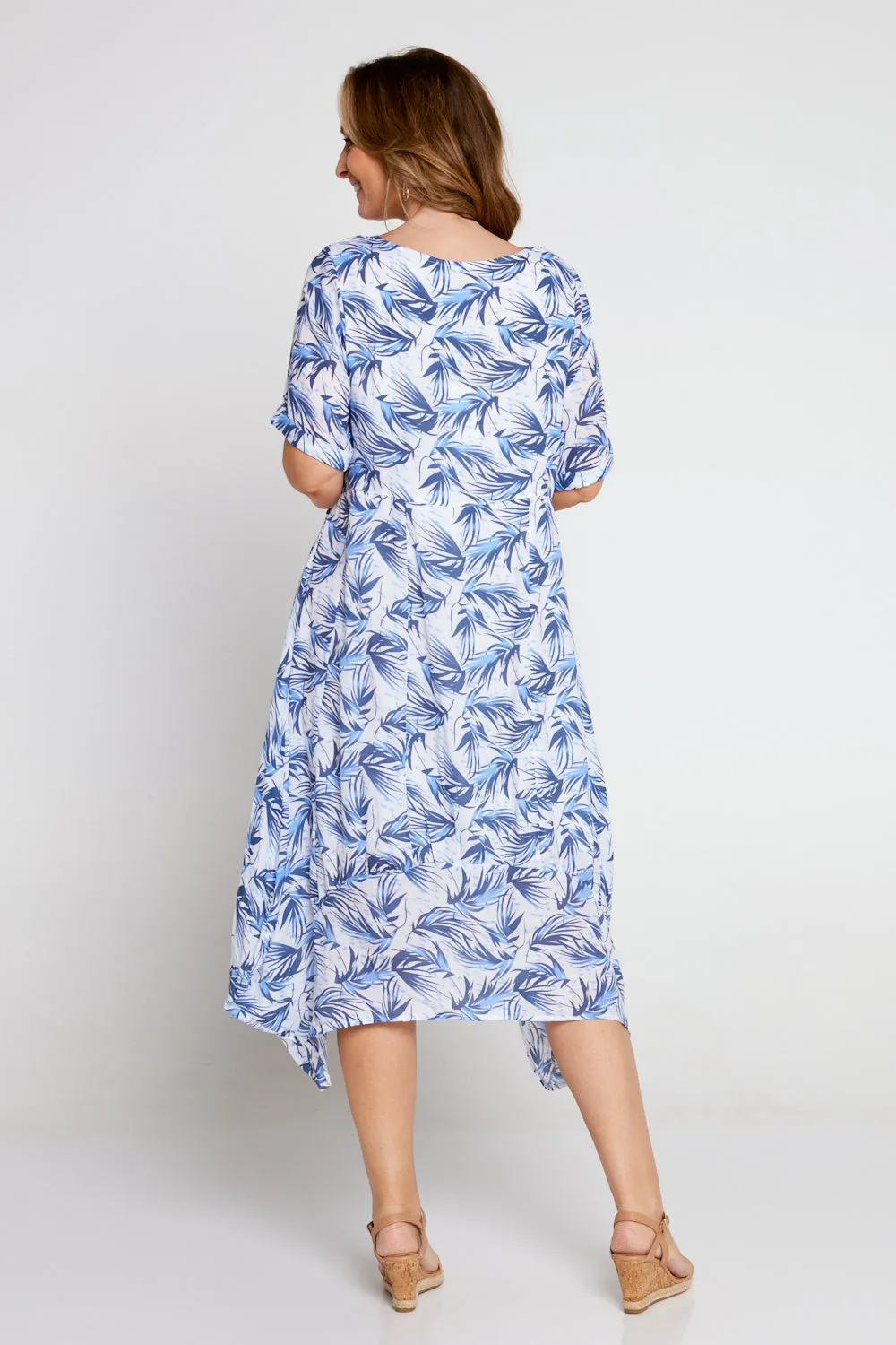 Marisol Dress - Navy Palm Print