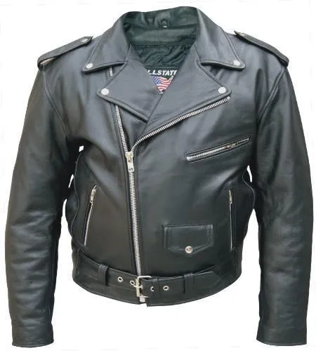 Men's Black Buffalo Leather Motorcycle Jacket with USA Flag on Back