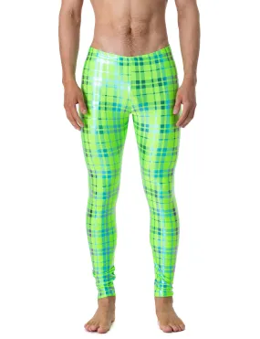 MENS LEGGINGS - HOLOGRAPHIC GREEN & BLUE PLAID