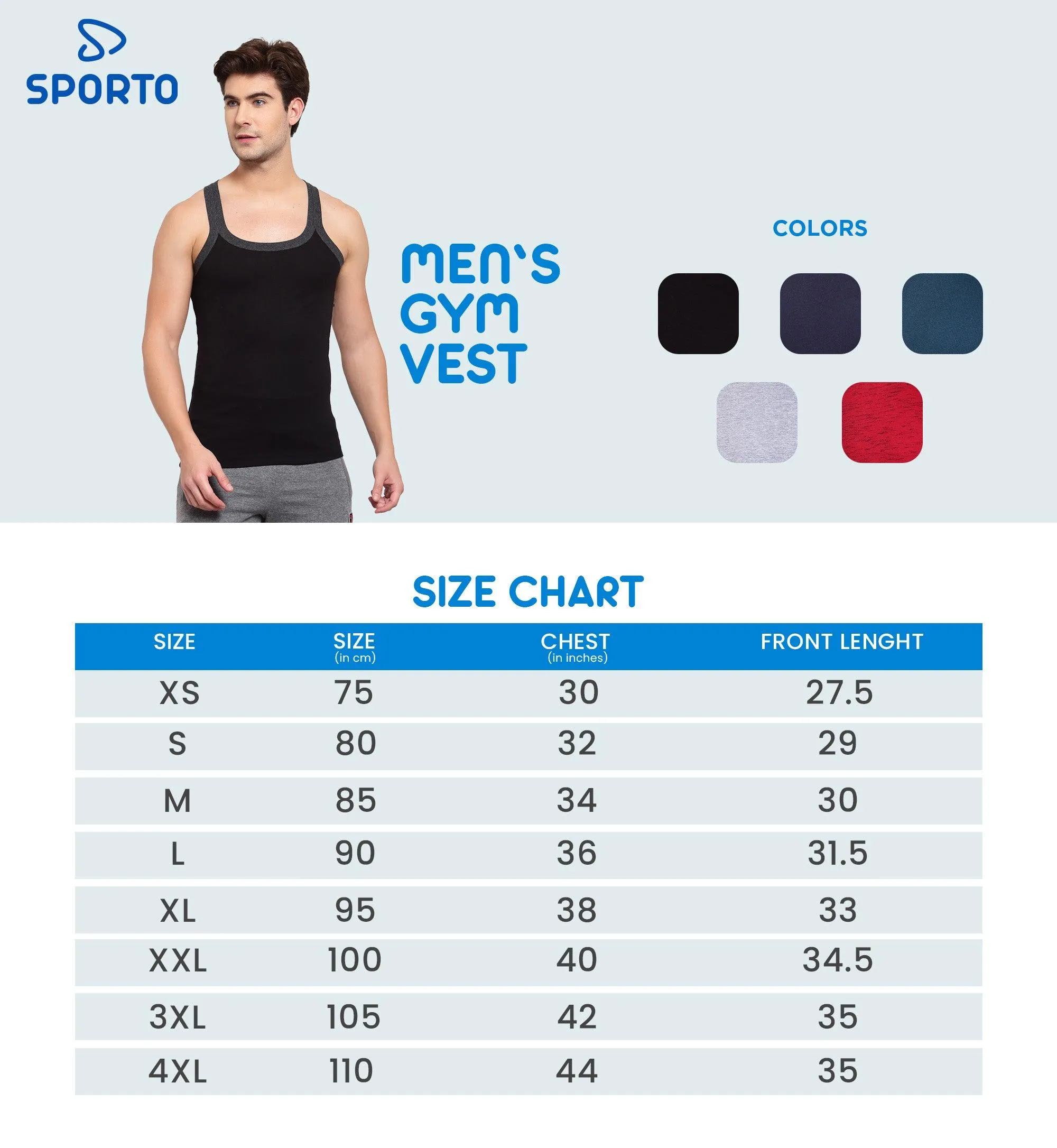 Men's Solid Gym Vest- Pack of 2 (Navy & Red)