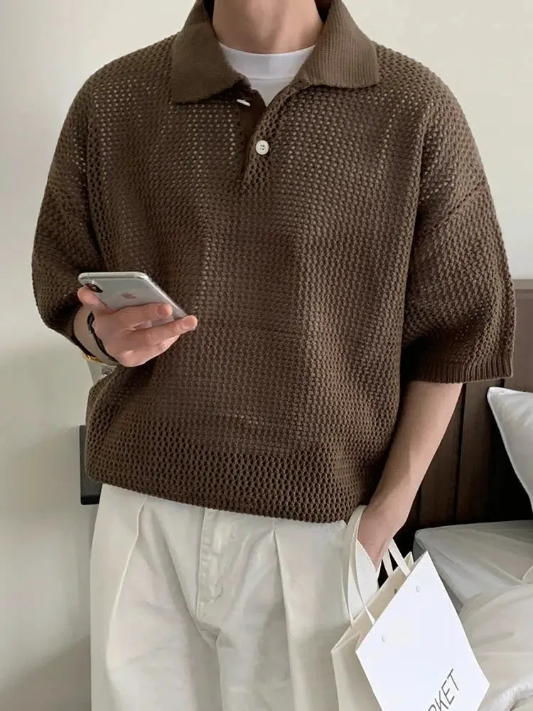 Mesh Knit Polo Sweater