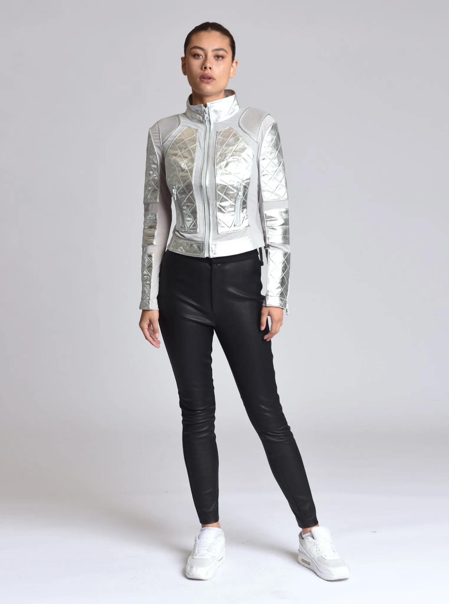 Metallic Moto Mesh Jacket - SIlver