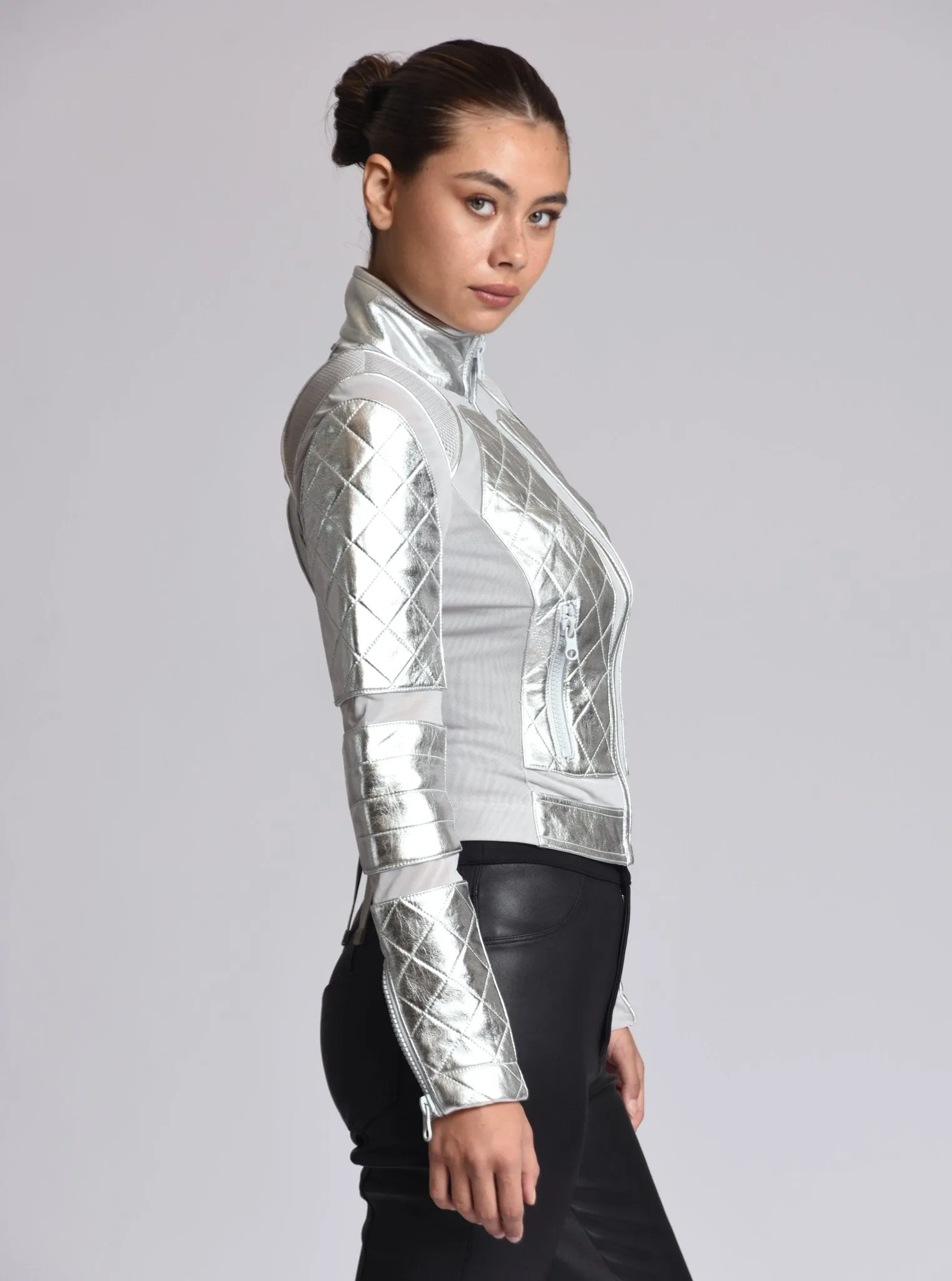 Metallic Moto Mesh Jacket - SIlver