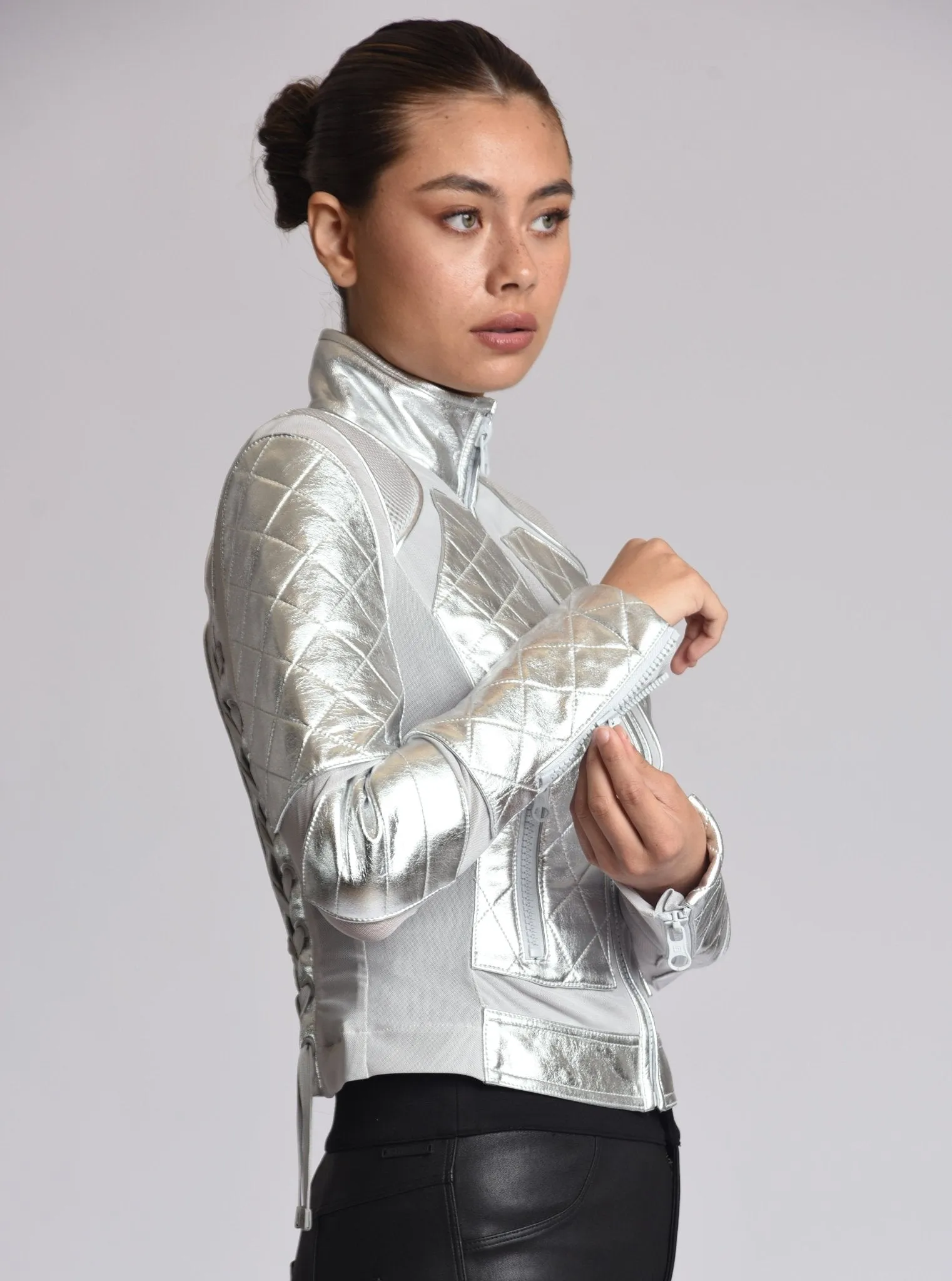 Metallic Moto Mesh Jacket - SIlver