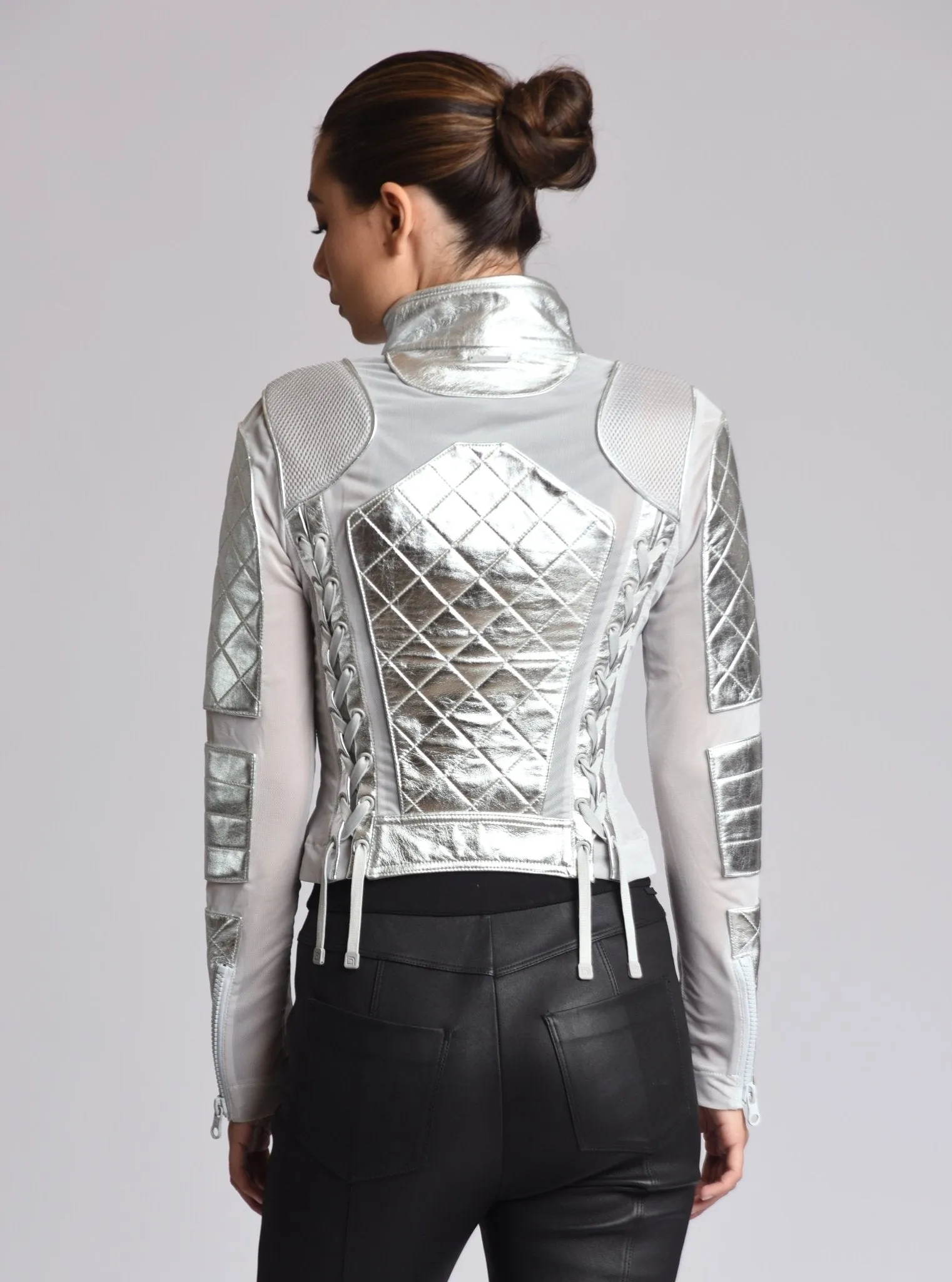 Metallic Moto Mesh Jacket - SIlver