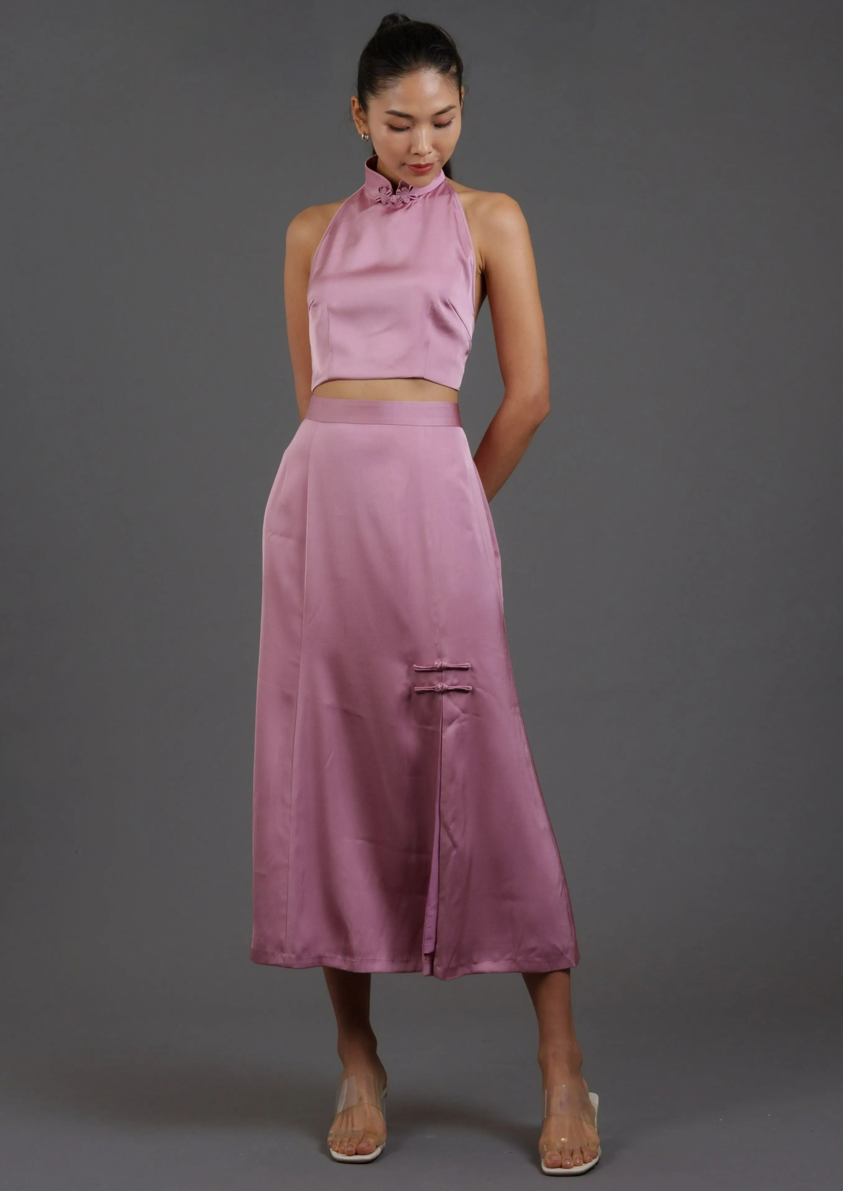 Midi Skirt with Frog buttons (Pink)