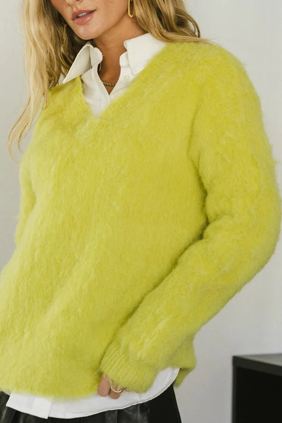 Miller Fuzzy Sweater in Chartreuse - FINAL SALE