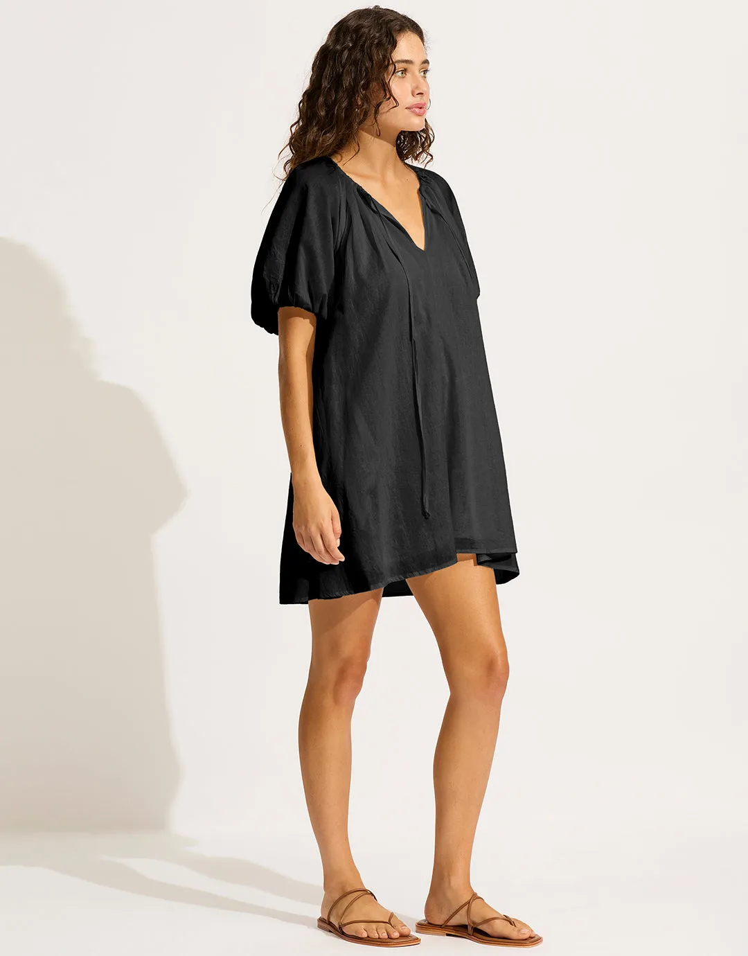 Mini Babydoll Beach Dress - Black