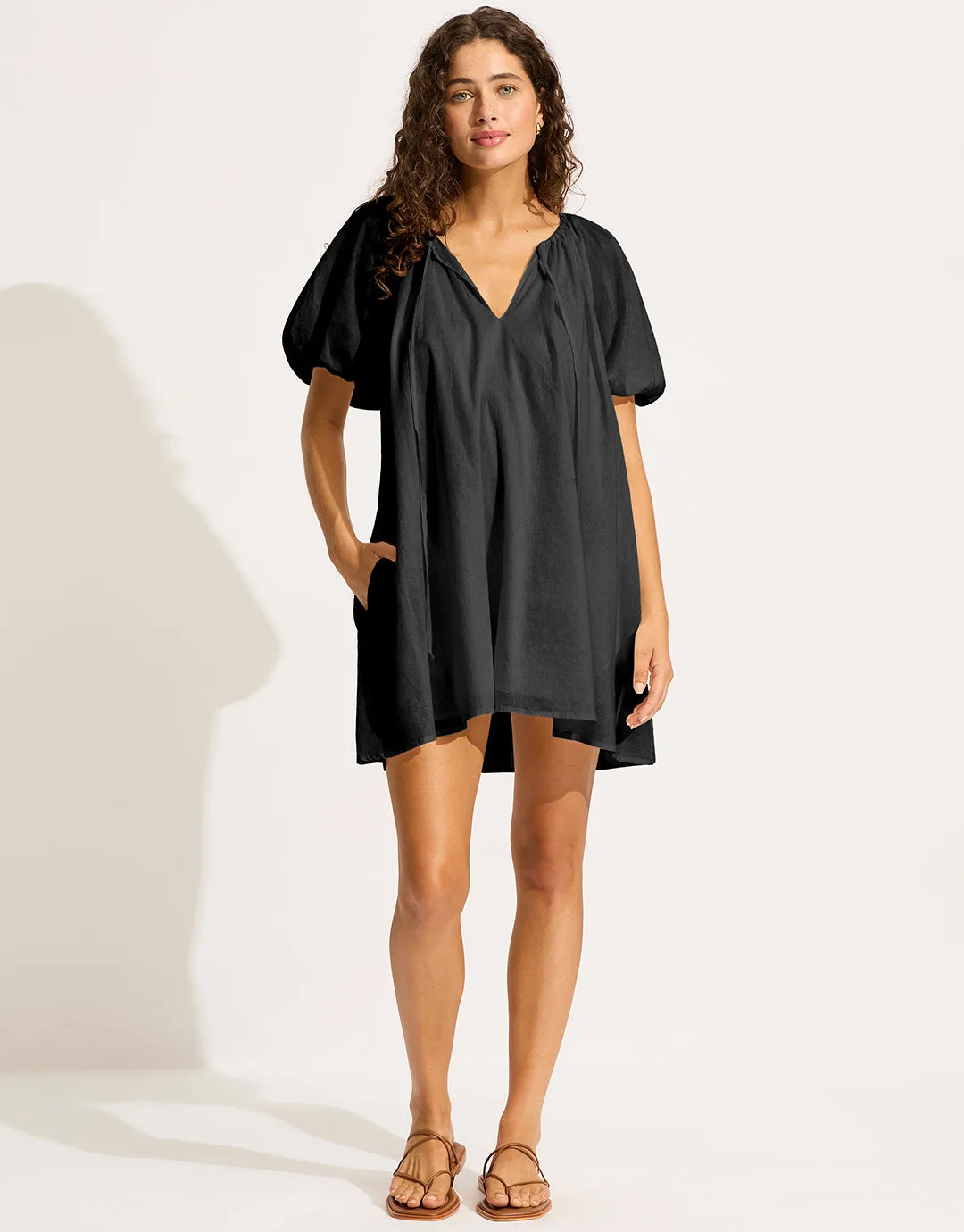 Mini Babydoll Beach Dress - Black