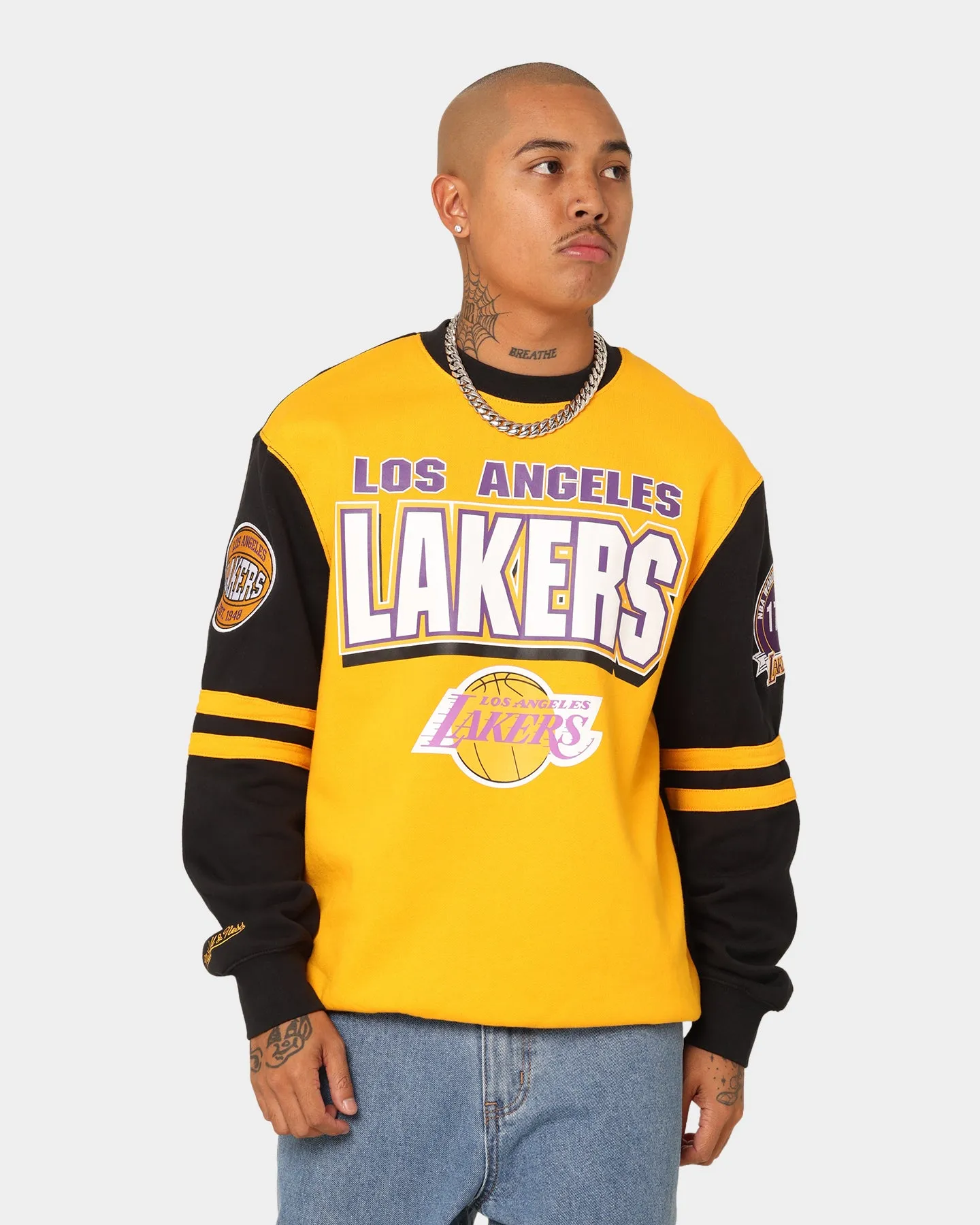 Mitchell & Ness Los Angeles Lakers All Over Print Crewneck 2.0 Light Gold