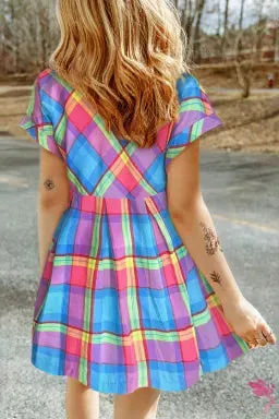 Multicolor Plaid Babydoll Mini Dress