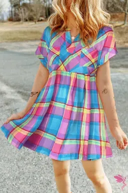 Multicolor Plaid Babydoll Mini Dress